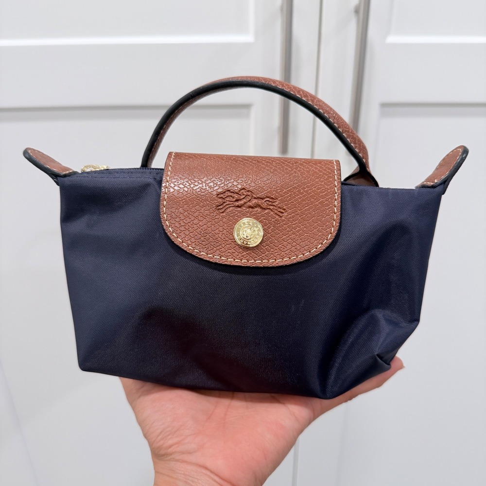 Longchamp Le Pliage Pouch with Handle Navy Blue Mini Bag Crossbody Conversion
